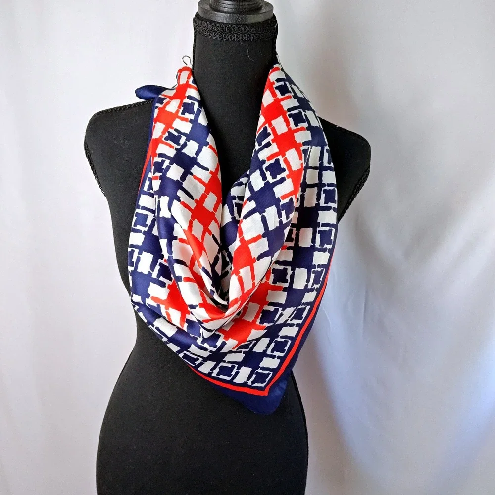 Red White Blue Geometric Square Scarf 26.5